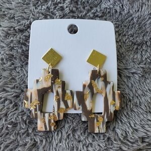 Handmade gold brown polymer clay dangle earrings navajo native american rodeo